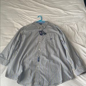 Chaps casual blue and yellow button down